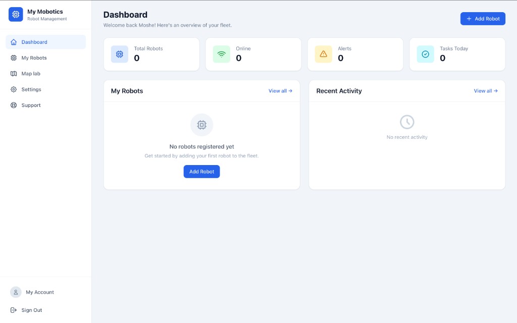 Robot Management Suite dashboard view