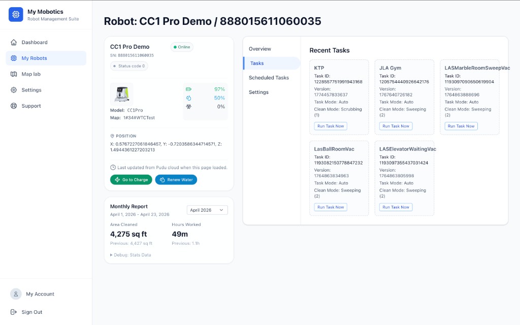 Recent tasks list for a robot